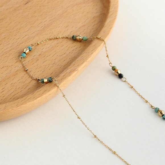 Mix Bead Dainty Gold Chain Necklace featuring Natural Stones - Picture 6 of 7